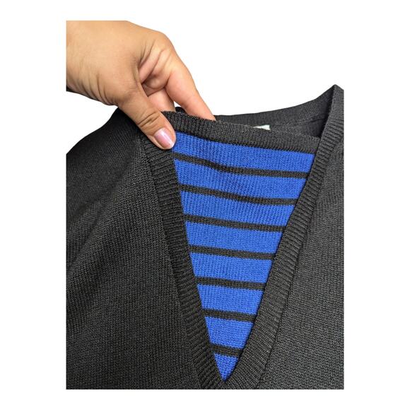Vtg 1980s Amy Adams Black Blue Nautical Striped Layered Look Pullover Sweater L - Picture 3 of 5